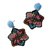 Boho Embroidered Flower Earrings