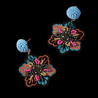 Boho Embroidered Flower Earrings