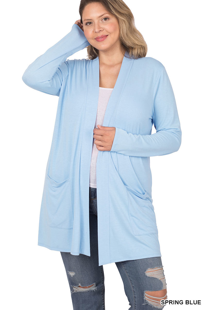 Slinky Brand Cardigan Stretch Open Front 3/4 Sleeves Blue