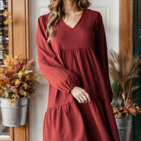 Cinnamon Puff Sleeve Tiered Dress