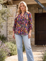 
              Lizzy Ruffled Collar 3/4
Sleeve Lightweight Blouse-Plus-Black
            