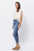 
              JUDY BLUE HIGH WAIST CUFFED DISTRESSED BOYFRIEND
            