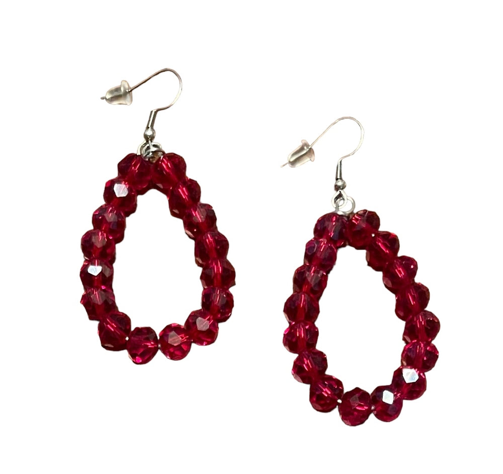 Crystal Beaded Earrings-Clear Red