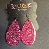 Hot Pink Glitter Acrylic Teardrop Earrings