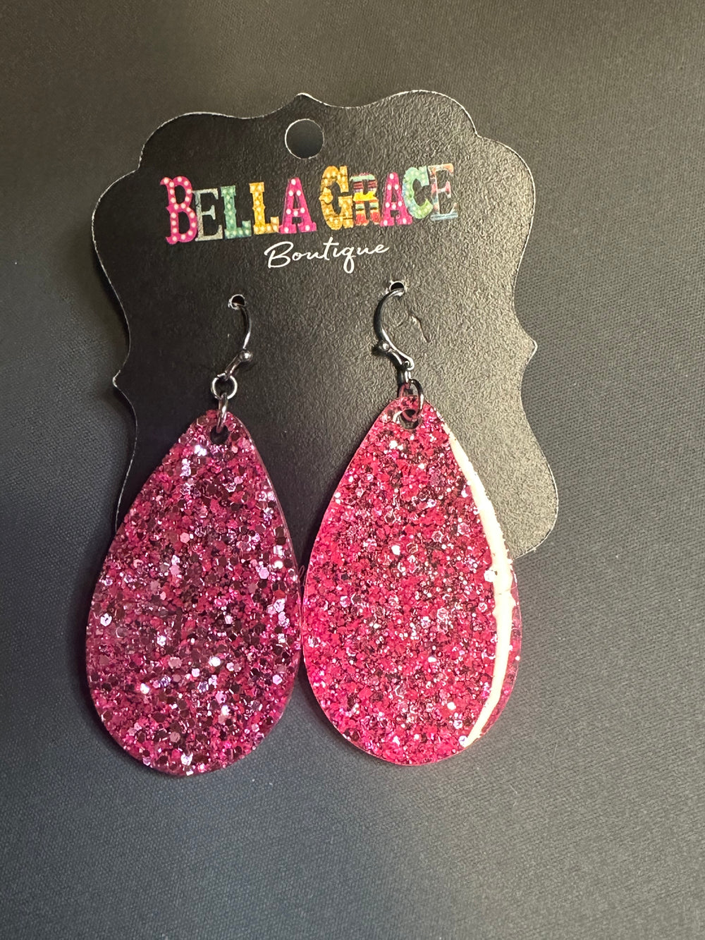 Hot Pink Glitter Acrylic Teardrop Earrings