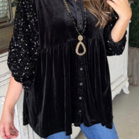 Black Sequin Velvet Shirt