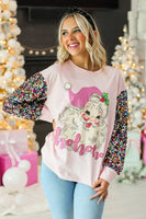 
              Santa on Pink Long Sleeve Tee with Sequin Sleeves
            