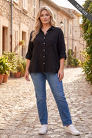 
              Celia Gauze Button-Down Blouse-Black
            
