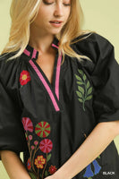 
              Black Embroidered Floral V-Neck Blouse
            