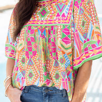 Geometric Print Babydoll Top