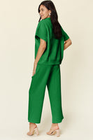 
              Double Take Full Size Texture Half Zip Short Sleeve Top and Pants Set-Dropship
            