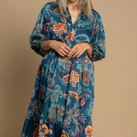 Paisley Print Satin Midi Dress