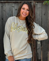 
              Blessed Sweatshirt in Gold Metallic Puff
            