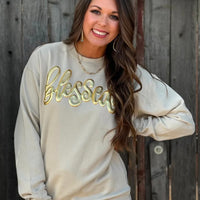 Blessed Sweatshirt in Gold Metallic Puff