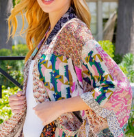 
              Floral Print Boho Puff Sleeve Kimono
            