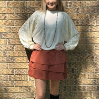 Ruffled Corduroy Mini Skirt-Rust