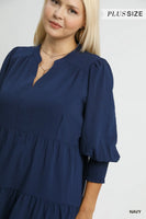 
              Navy Textured Tiered Midi Dress
            