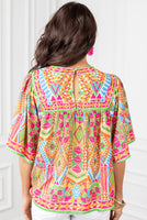 
              Geometric Print Babydoll Top
            