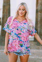 
              $10! Pink Floral Print V-Neck Tee
            