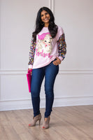 
              Santa on Pink Long Sleeve Tee with Sequin Sleeves
            