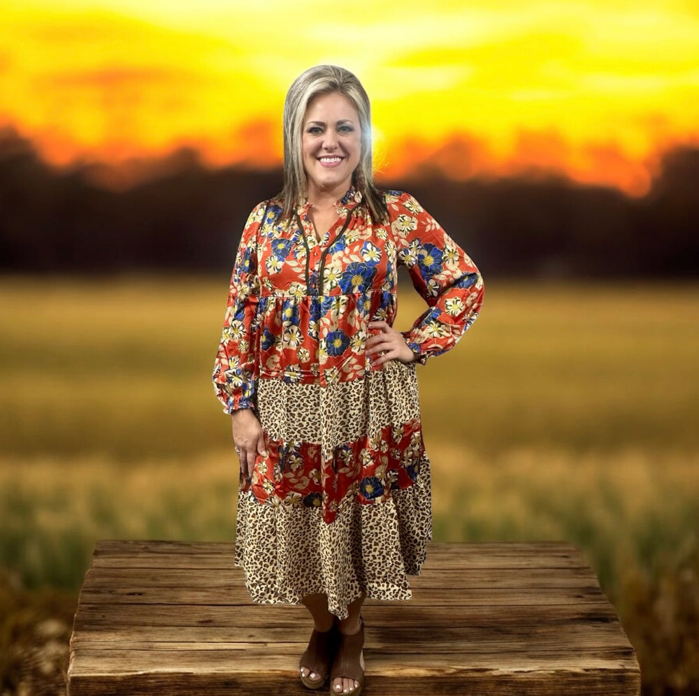 Brick Floral & Animal Print Dress