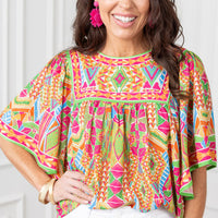 Geometric Print Babydoll Top