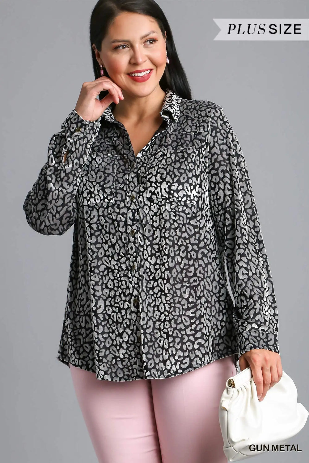 Animal Print Velvet Top-Gunmetal