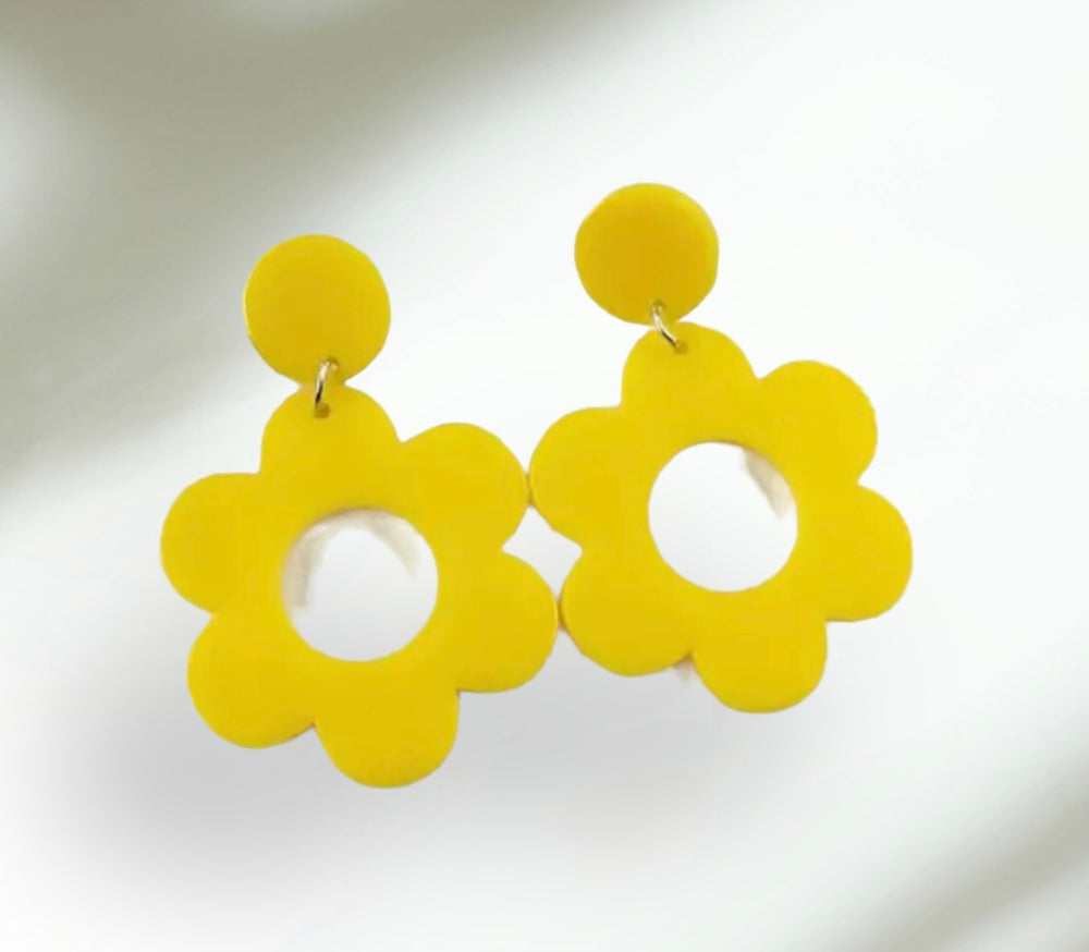 Retro Flower Earrings-Yellow