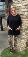 
              Curly Rib Oversized Boyfriend Tee w/ Front Pockets-Black
            