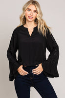 
              Embroidered Sleeve Casual Top-Black
            