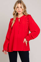
              Red Lace Trim Ruffle Top
            