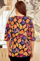 
              Cali Ruffle Sleeves Black Floral Tunic Top
            