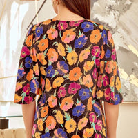 Cali Ruffle Sleeves Black Floral Tunic Top