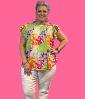 
              Multicolour Abstract Print Flutter Sleeve Blouse
            