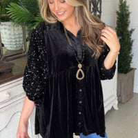 Black Sequin Velvet Shirt