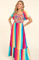 
              Multicolor Stripe Ruffle Hem Maxi Dress
            