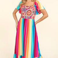 Multicolor Stripe Ruffle Hem Maxi Dress