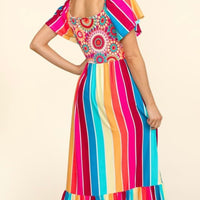 Multicolor Stripe Ruffle Hem Maxi Dress