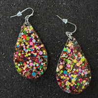 Glitter Acrylic Teardrop Earrings-Multi Dots