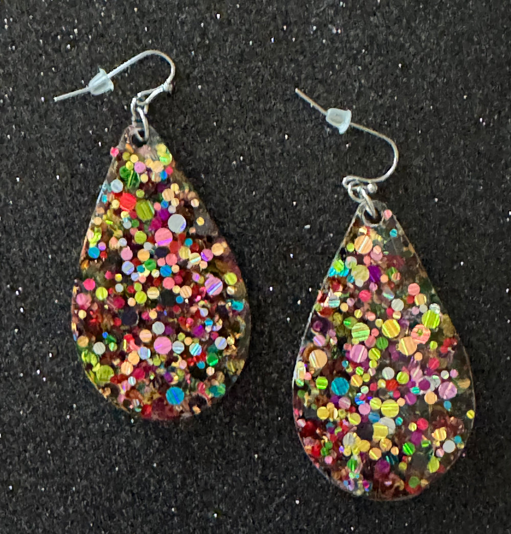 Glitter Acrylic Teardrop Earrings-Multi Dots