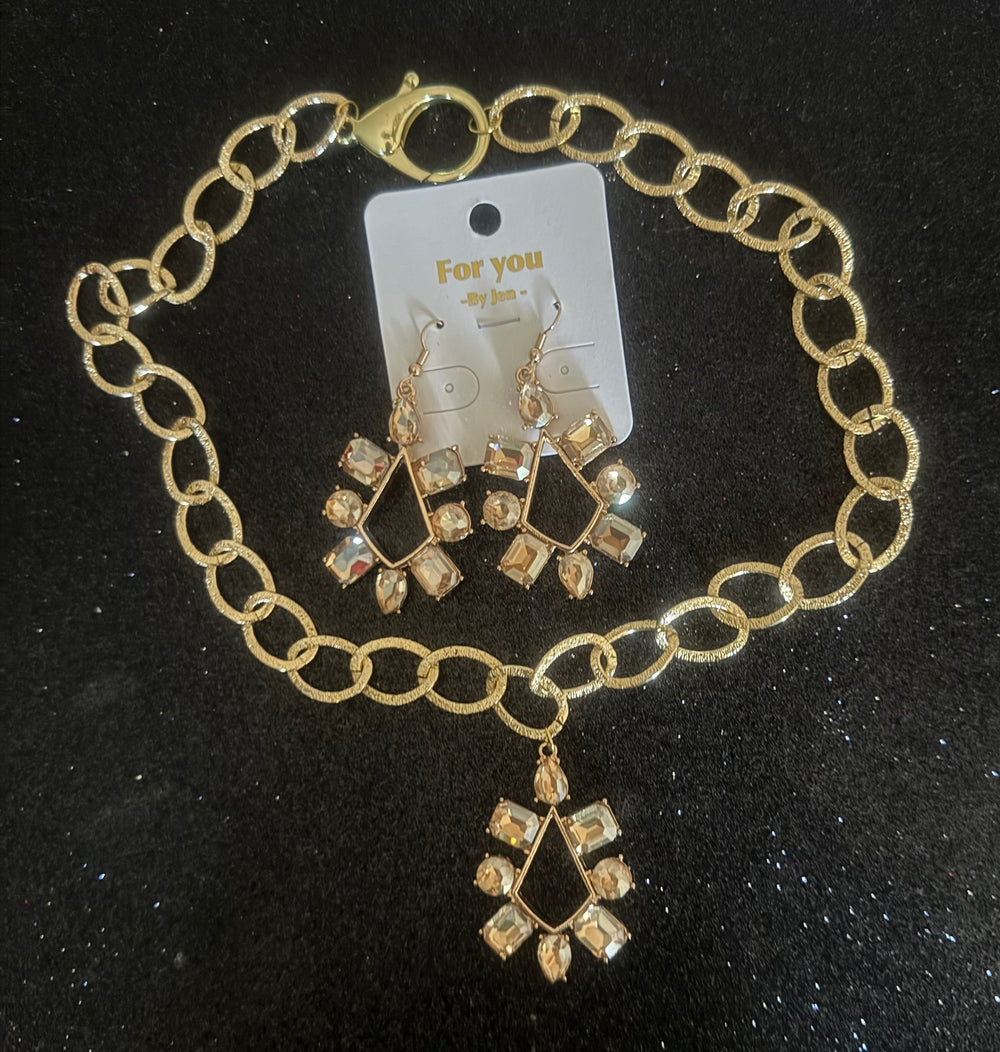 Gold Crystal Earrings or Necklace