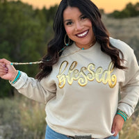 Blessed Sweatshirt in Gold Metallic Puff