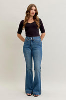 
              Judy Blue Flare Tummy Control Double Button Jeans-Regular
            