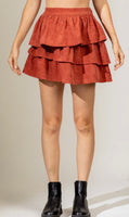 
              Ruffled Corduroy Mini Skirt-Rust
            