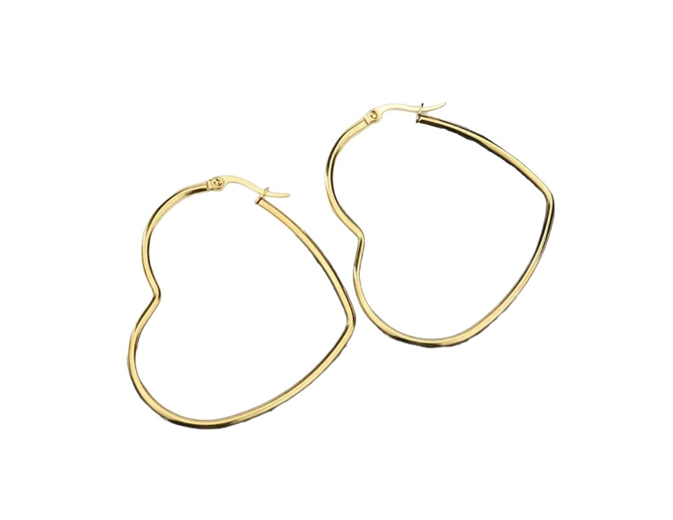 Golden Hollow Heart Hoop Earrings