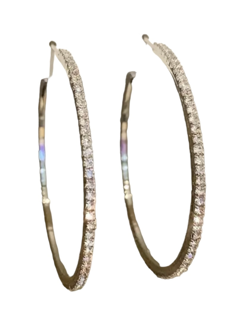 Rhinestone Hoop Earrings-Silver