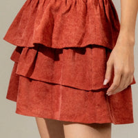 Ruffled Corduroy Mini Skirt-Rust