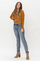 
              Judy Blue Button Fly Cuffed Boyfriend Jeans
            