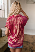 
              $10! Rose Red Metallic Button Up Shirt
            