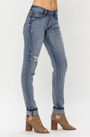 
              Judy Blue Button Fly Cuffed Boyfriend Jeans
            